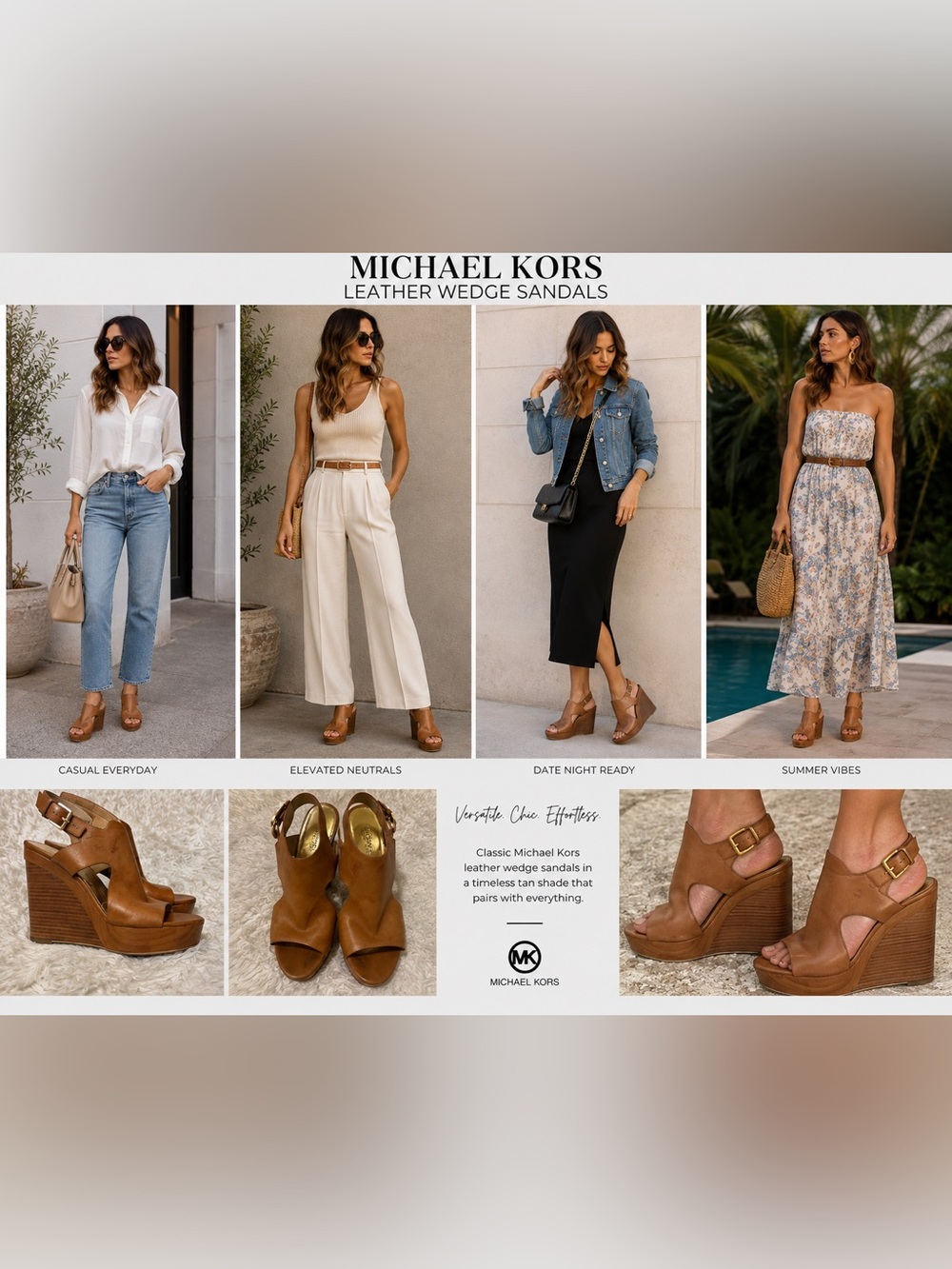 Michael Kors Cognac Leather platform Wedge Size 8